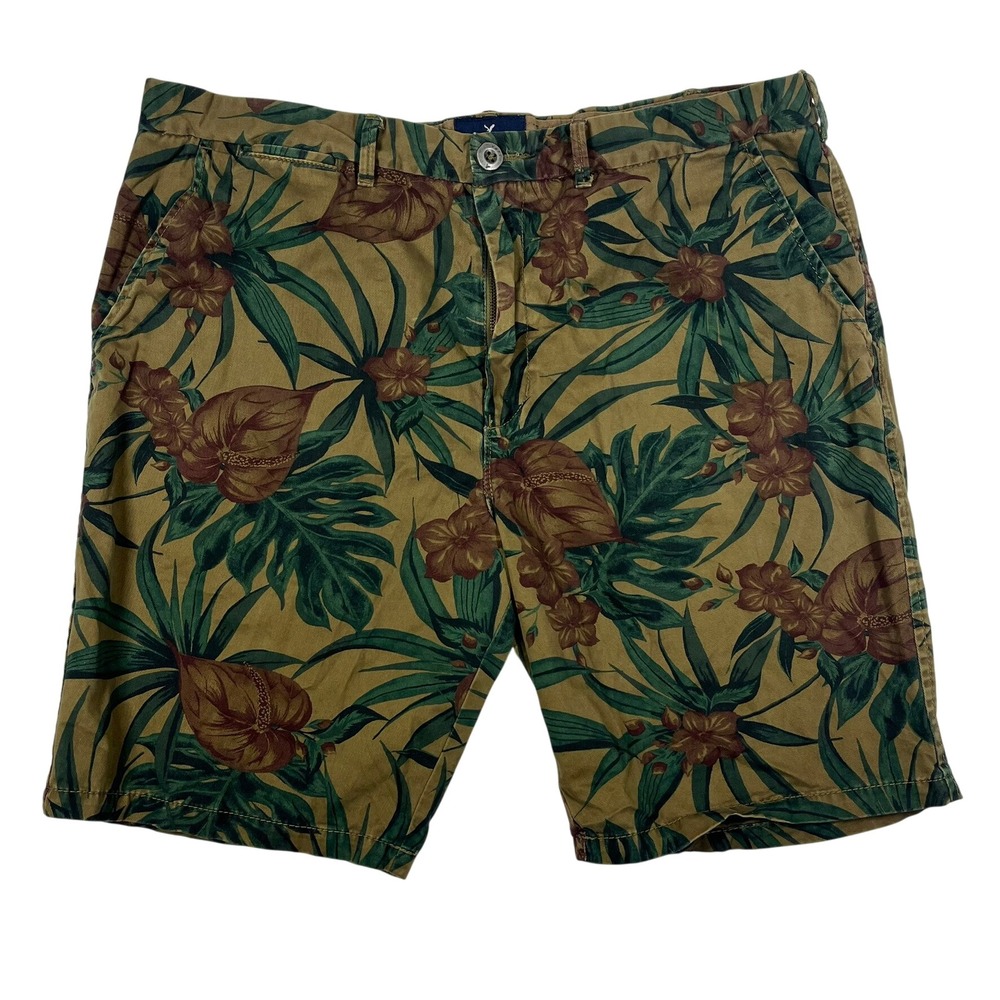 American Eagle Prep Chino Bermuda Shorts Mens 38x9.5 Khaki Brown Tropical Floral